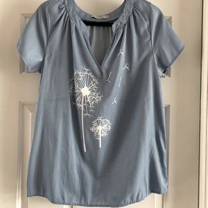 Miss Look Blue Shirt With Flower